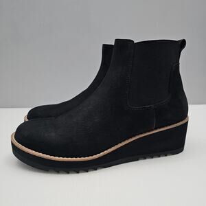 NEW Eileen Fisher Luv Ankle Bootie Womens 9 Black Leather Wedge Chelsea Pull On